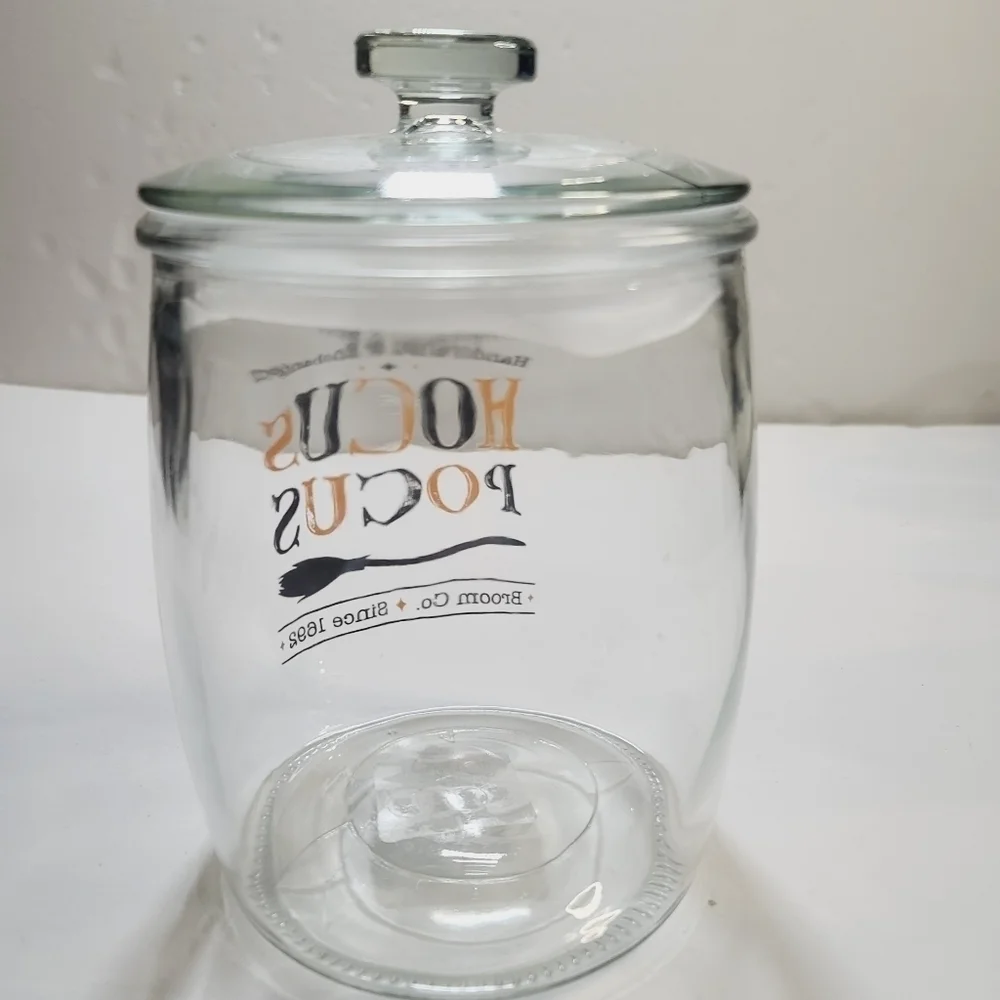 Halloween Hocus Pocus Broom Co. Clear Glass Canister Large
